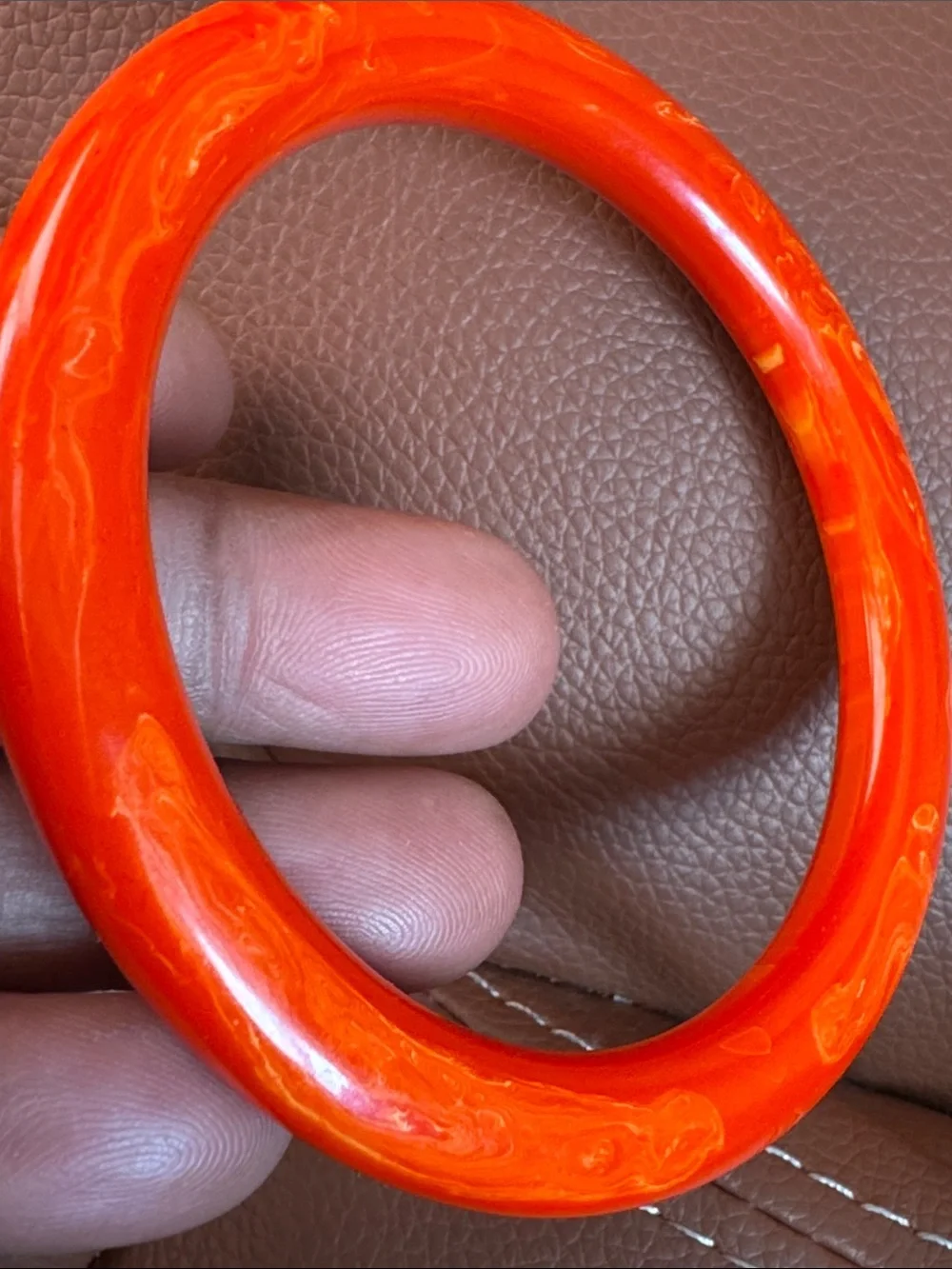 Red Orange Marbled Bakelite Cuff Bracelet